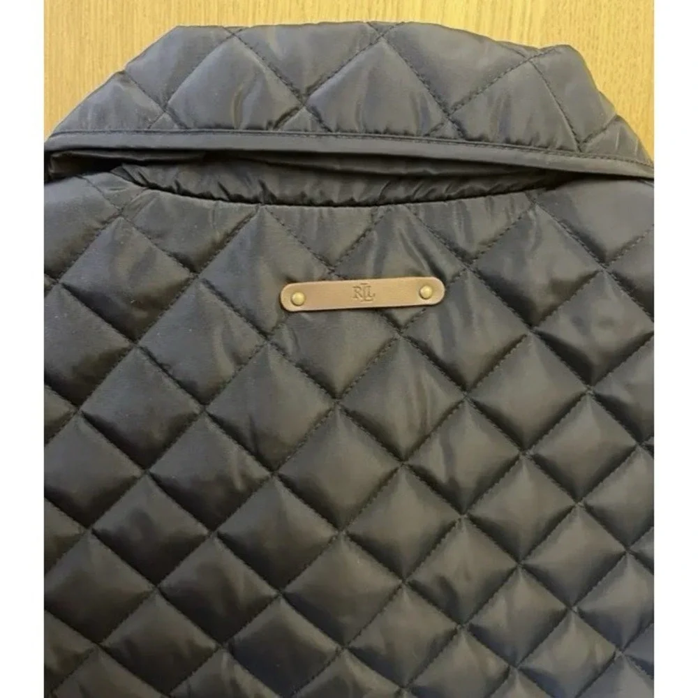 Lauren‎ Ralph Lauren Women's Quilted Black Snap Jacket Crest Logo L  Black Label